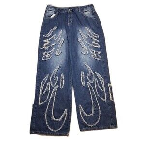 Shein Streetwear Baggy Wide Leg Jeans Size XL Patchwork Skater Hip Hop Boho